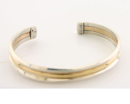 Navajo Bracelet 925 Silver & 12K Gold Cuff Artist Signed TAHE C.80's