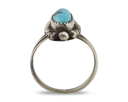 Navajo Ring 925 Silver Sleeping Beauty Turquoise Artist Signed SC C.80's