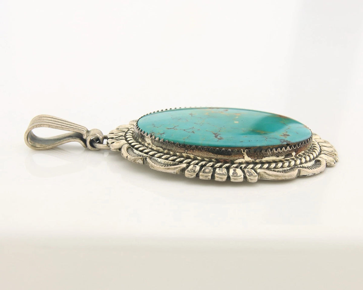 Navajo Pendant Sterling Silver Turquoise Vintage Signed W. Denetdale C.80's