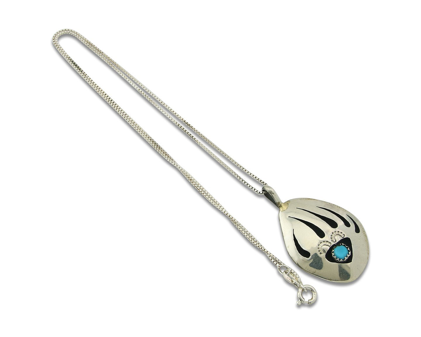 Navajo Sterling Silver Paw Necklace Turquoise Authentic Vintage Signed B