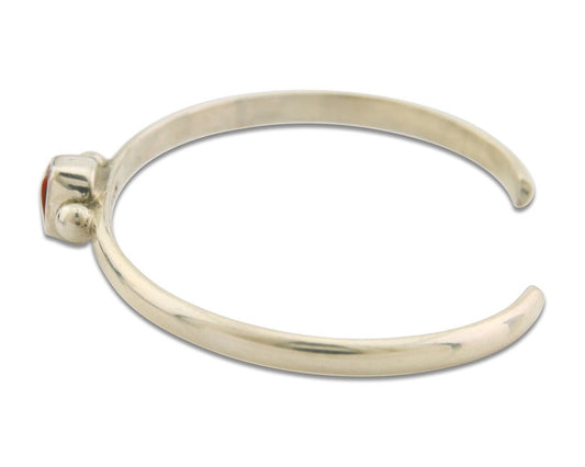 Navajo Bracelet .925 Silver Natural Red Coral Cuff Native American Artist C.80's