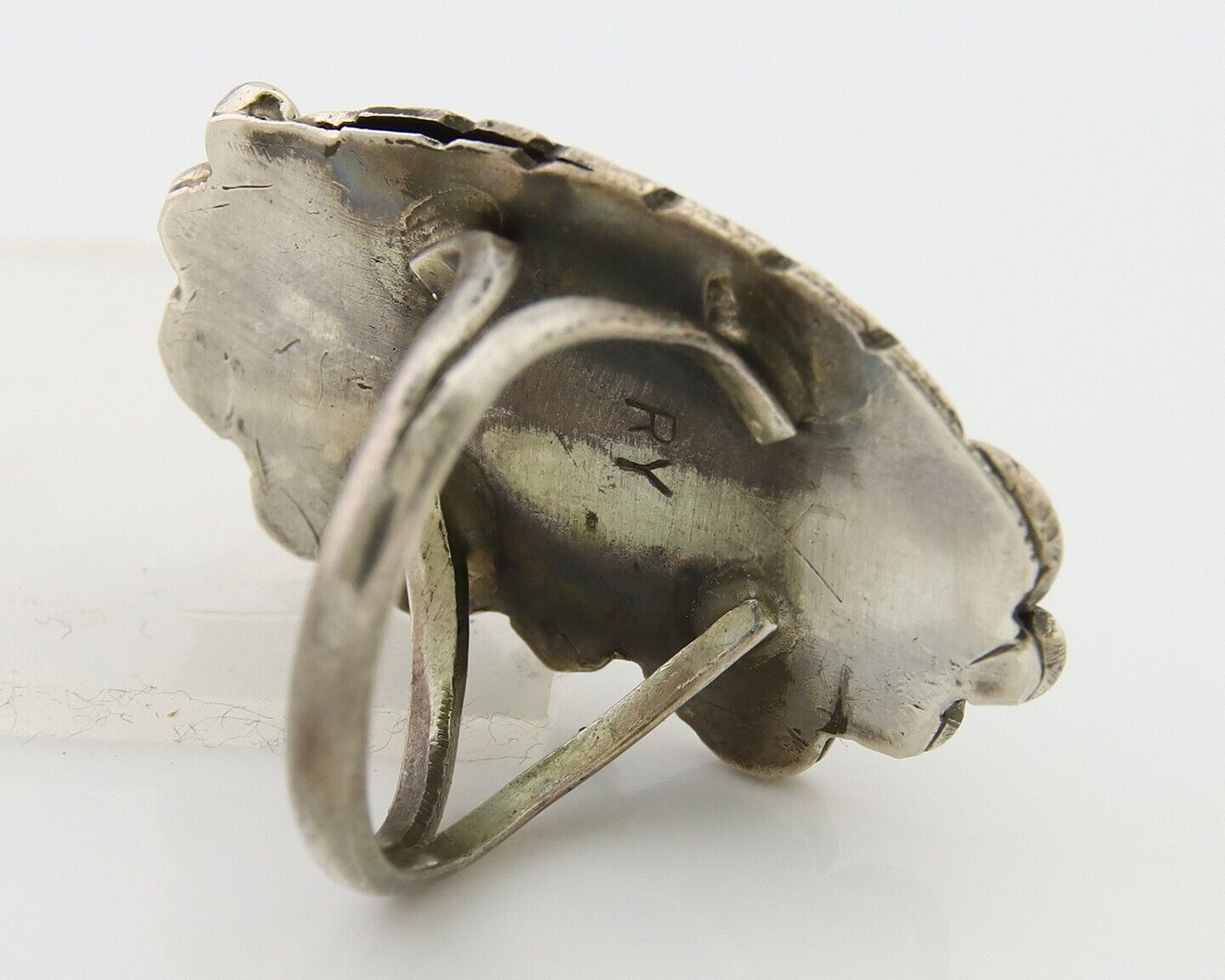 Navajo Ring .925 Sterling Blue Turquoise Artist Signed R Yazzie C.80's