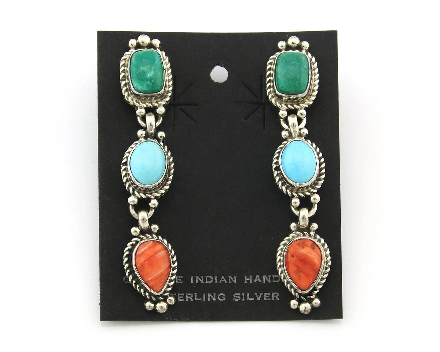 Navajo Dangle Earrings Sterling Silver Natural Gemstone Native Signed S