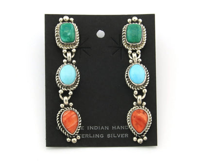Navajo Dangle Earrings Sterling Silver Natural Gemstone Native Signed S