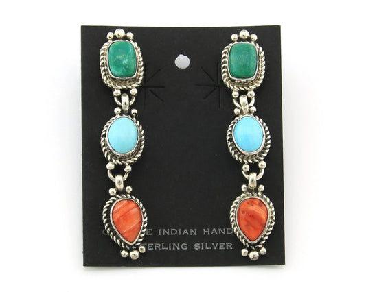 Navajo Dangle Earrings Sterling Silver Natural Gemstone Native Signed S