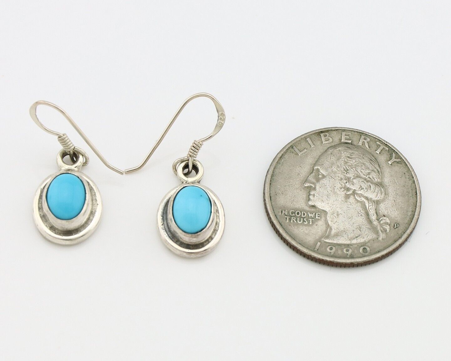 Navajo Earrings 925 Silver Sleeping Beauty Turquoise Native Artist C.80s