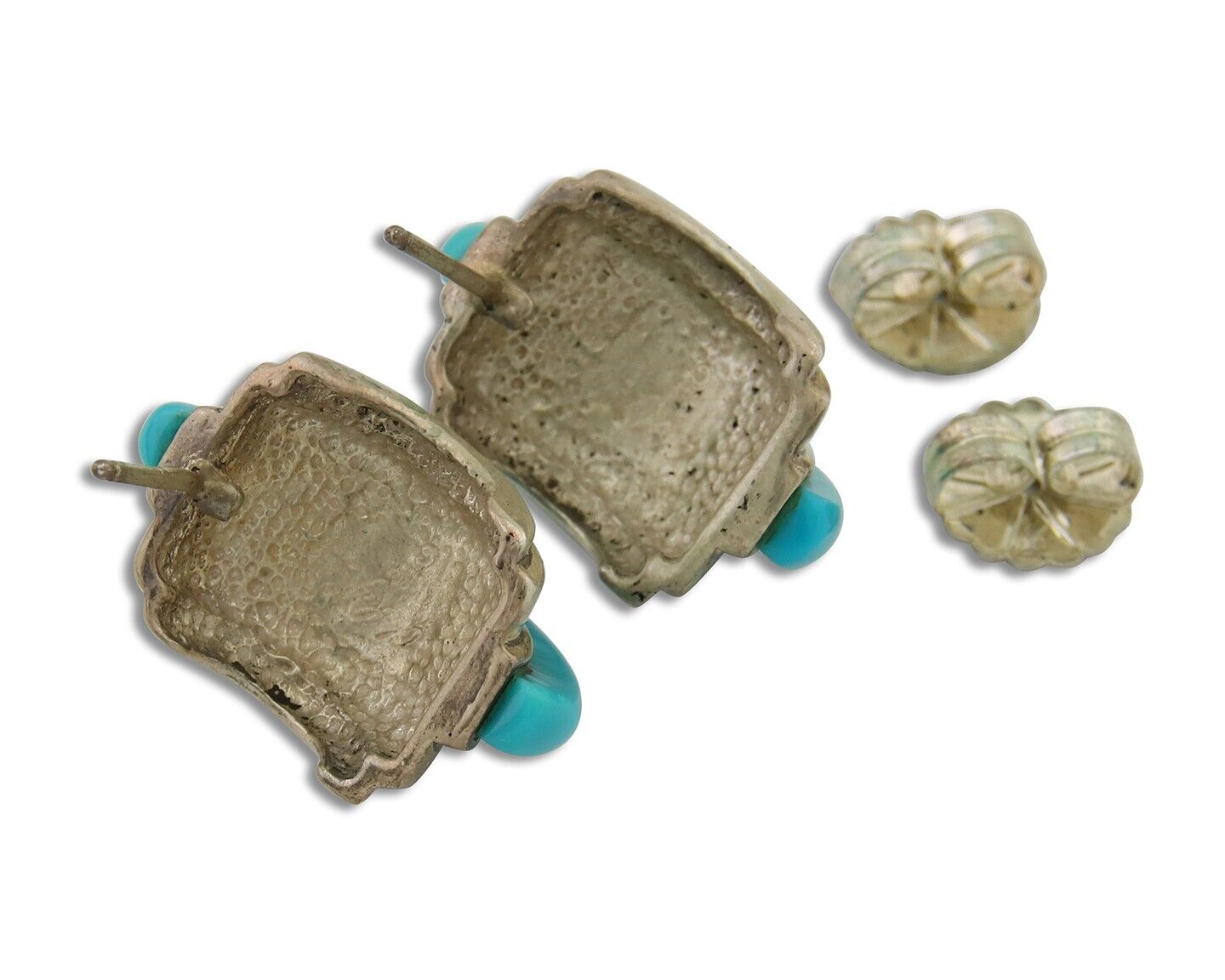 Navajo Half Hoop Earrings 925 Silver Natural Turquoise Artist Signed ShaRay C80s