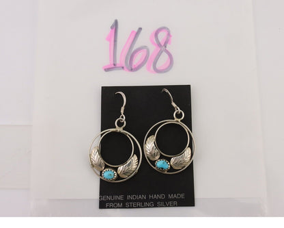 Navajo Handmade Dangle Earrings 925 Silver Blue Turquoise Native Artist C.80's