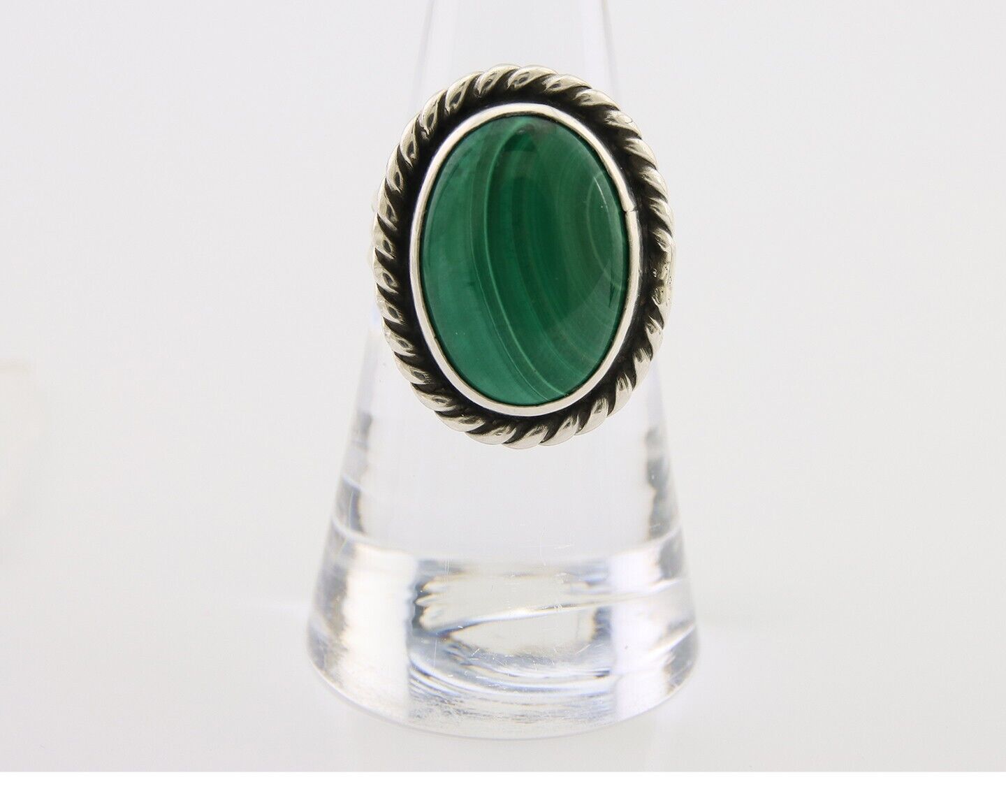 Navajo Ring 925 Silver Natural Malachite Native American Artist C.80's