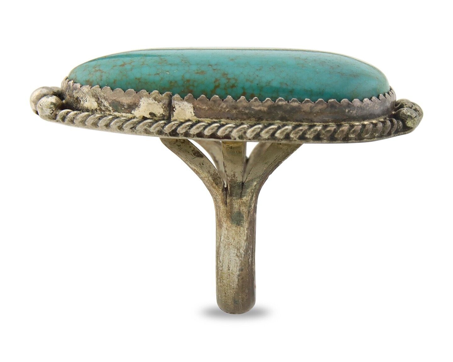 Navajo Ring 925 Sterling Spiderweb Blue Turquoise Native Artist C.80's Size 7.25