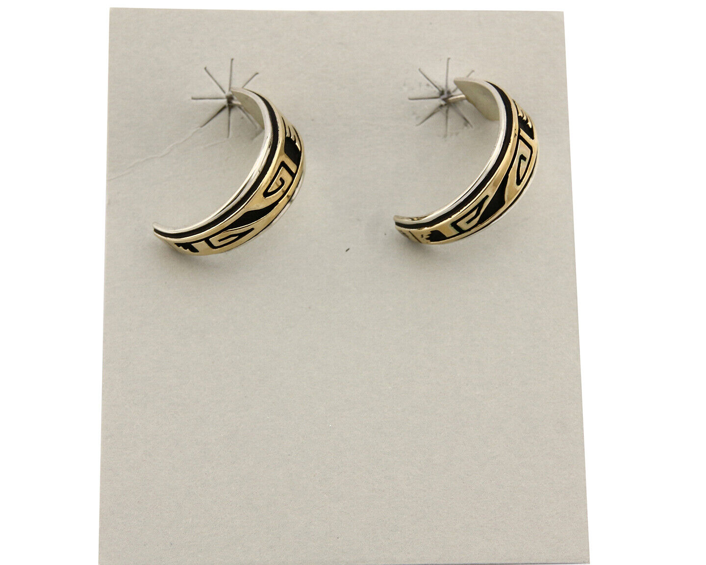 Navajo Hoop Earrings .925 Silver 14k SOLID Yellow GOLD MM Rogers & DJM