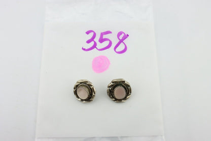 Navajo Handmade Earrings 925 Silver Pink Mussel Native American Artist C.80's