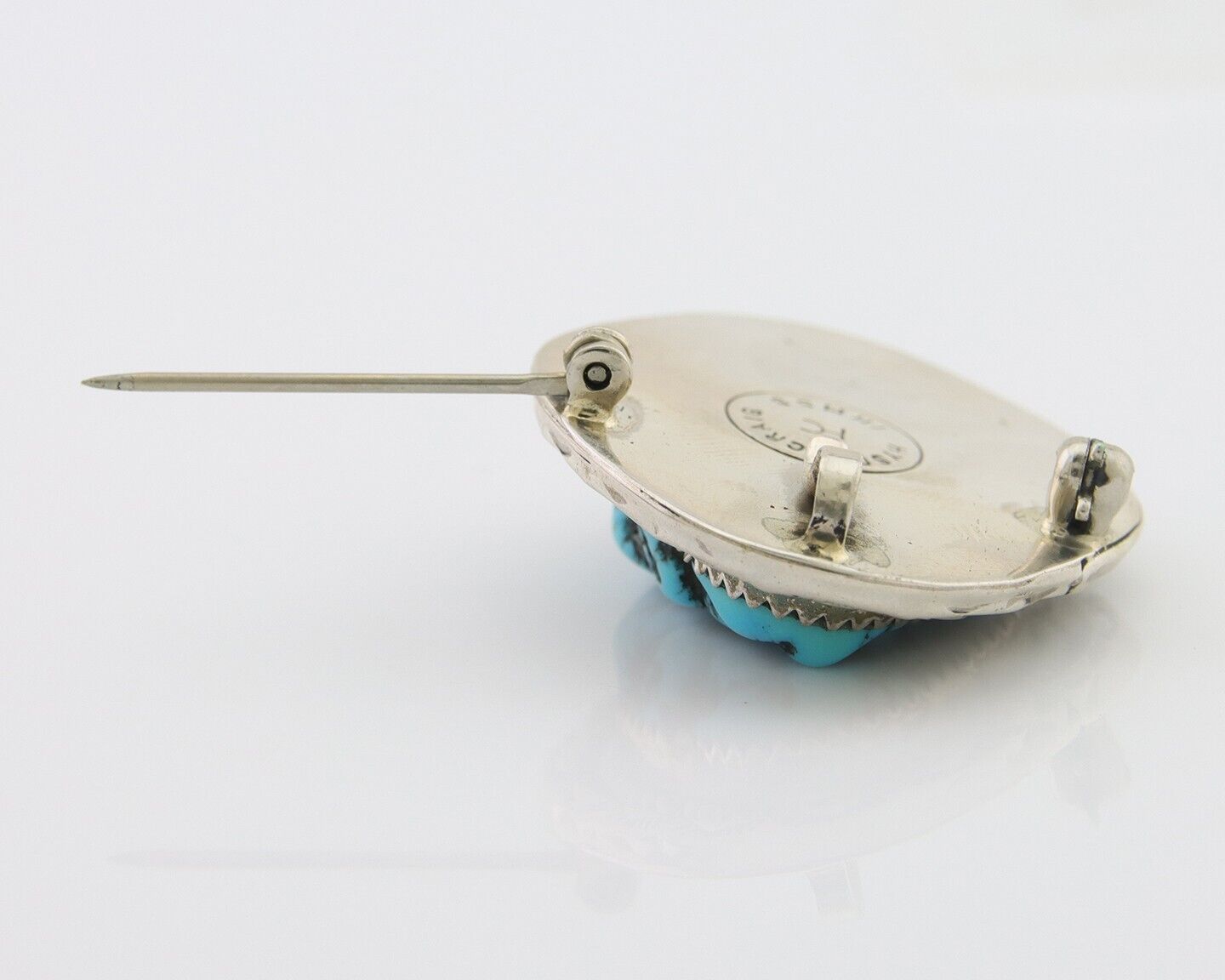 Navajo Pin Pendant 925 Silver Sea Foam Turquoise Artist Signed Hyson Craig C.80s