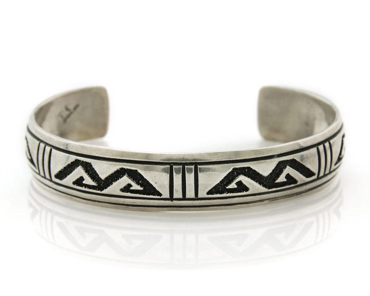 Navajo Cuff Bracelet 925 Sterling Silver Vintage Hand Stamped Signed T Singer