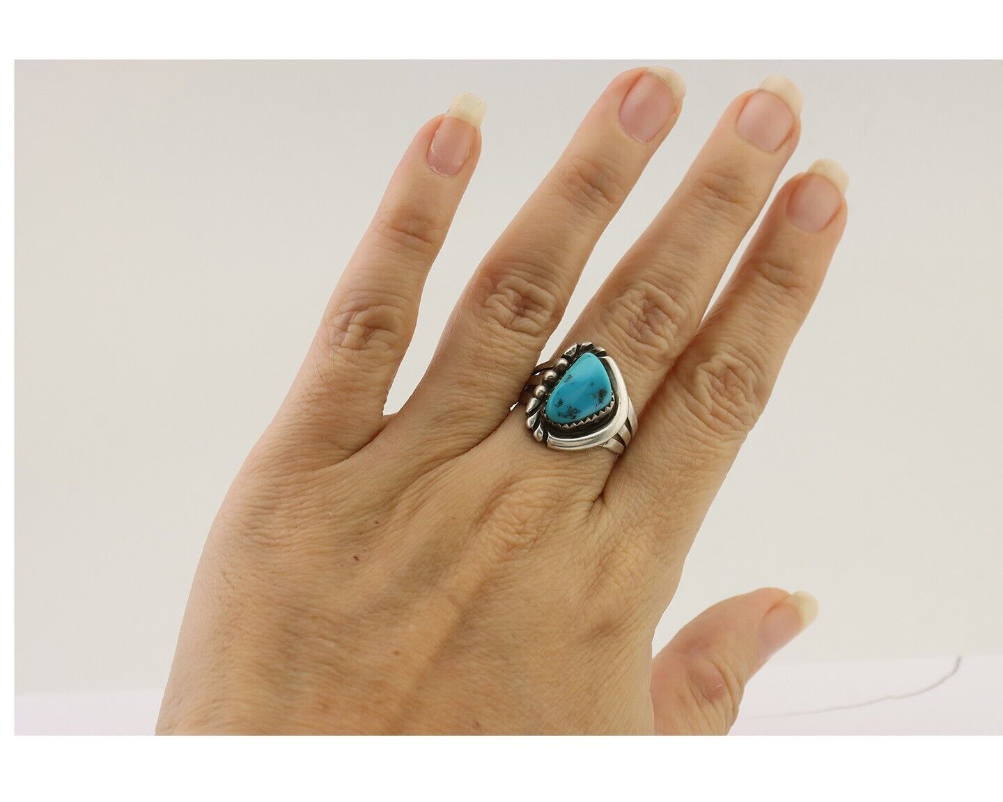 Navajo Ring 925 Silver Sleeping Beauty Turquoise Native American Artist C.80's