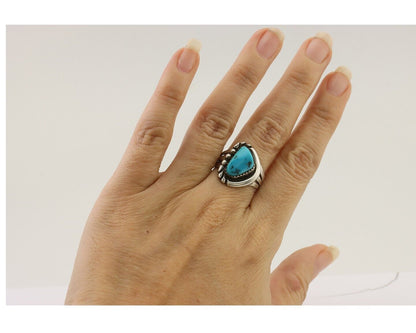 Navajo Ring 925 Silver Sleeping Beauty Turquoise Native American Artist C.80's