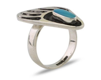 Navajo Badger Paw Ring 925 Silver Turquoise Native American Artist C.80's