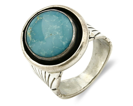 Navajo Ring .925 SOLID Silver Kingman Turquoise Signed Artist Doug Zachary C.80s