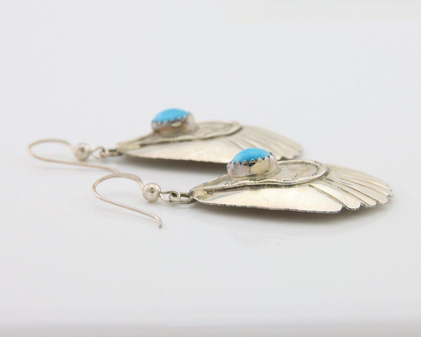 Navajo Earrings 925 Silver Turquoise Artist Signed Dean Brown C.80's