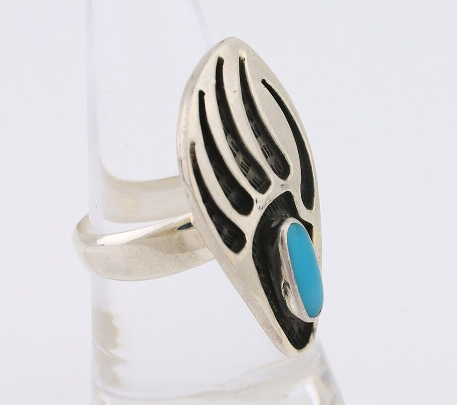 Navajo Badger Paw Ring 925 Silver Turquoise Native American Artist C.80's