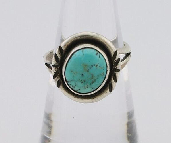 Navajo Ring 925 Silver Kingman Turquoise Native American Artist C.80's