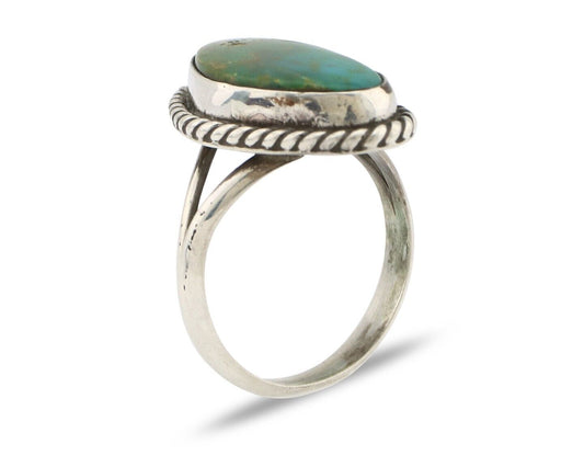 Navajo Ring 925 Silver Natural Turquoise Artist Signed Rabbit Stick C.80's
