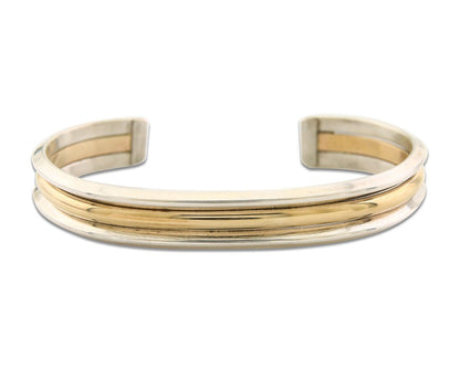 Navajo Bracelet 925 Silver & 12K Gold Cuff Artist Signed TAHE C.80's