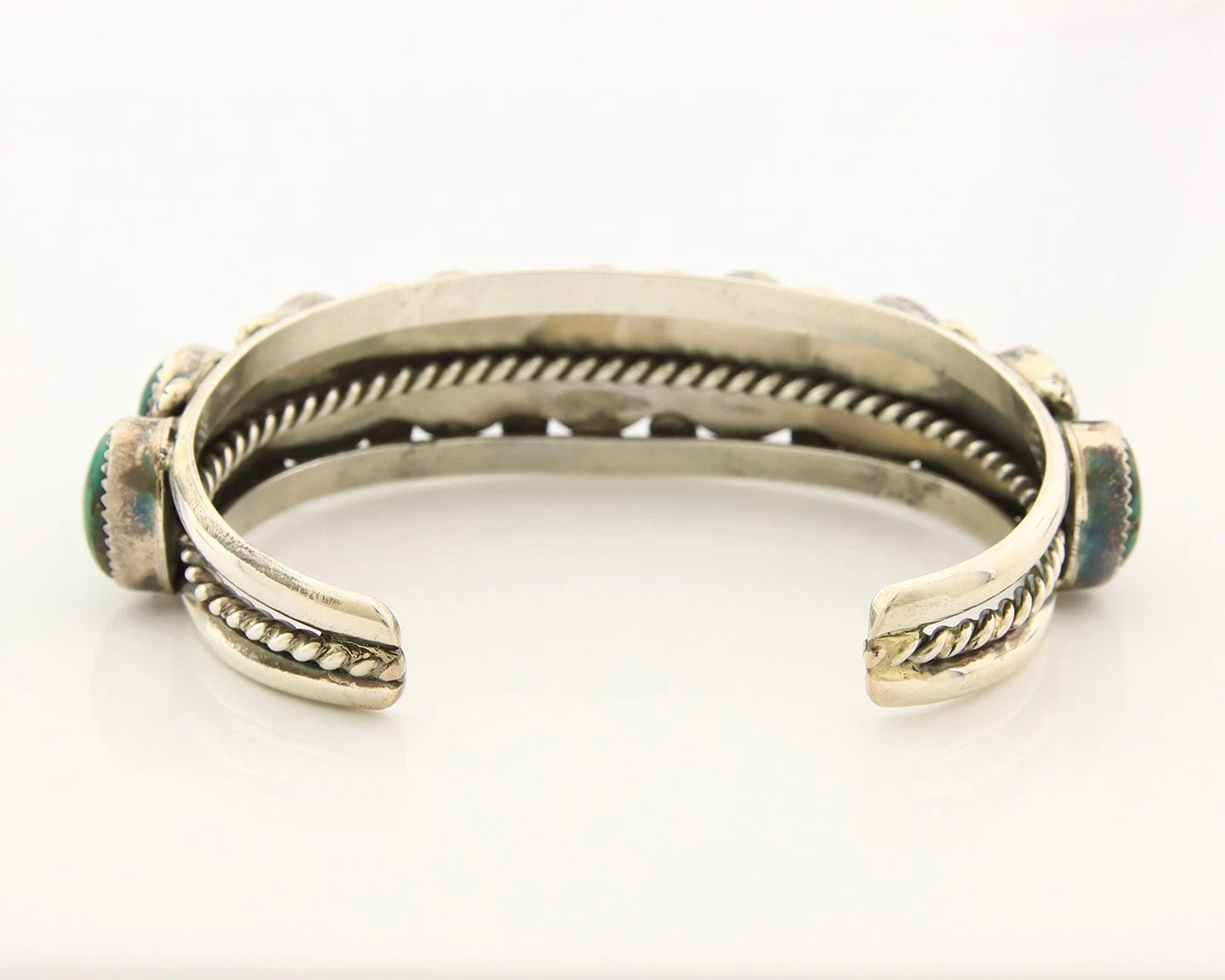 Navajo Cuff Bracelet Sterling Silver Crescent Valley Green Turquoise Native Art