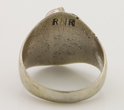 Navajo Handmade Ring 925 Silver Turquoise & Coral Native Artist C.80's