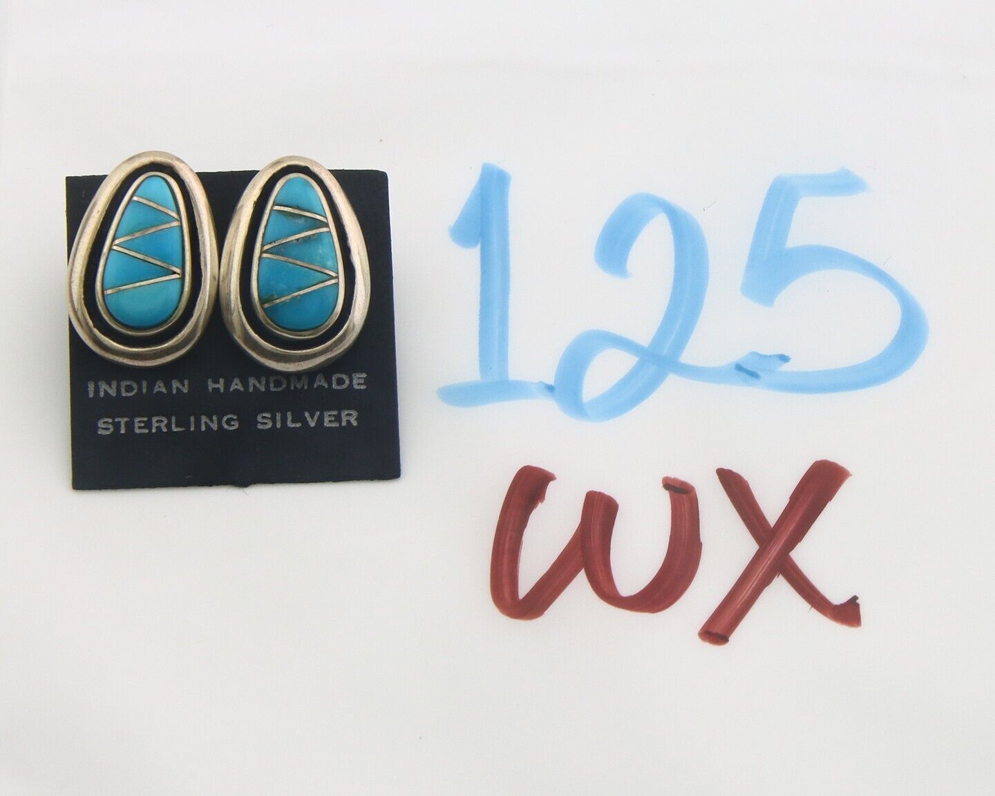 Navajo Earrings 925 Silver Handmade Natural Turquoise Signed W Musket Jr C80s