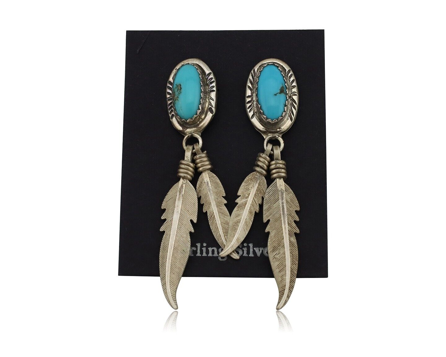 Navajo Handmade Earrings 925 Silver Blue Turquoise Native Artist C.80s