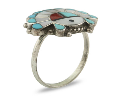 Vintage Zuni Ring 925 Sterling Silver Natural Gemstone Signed ELR Size 8.25