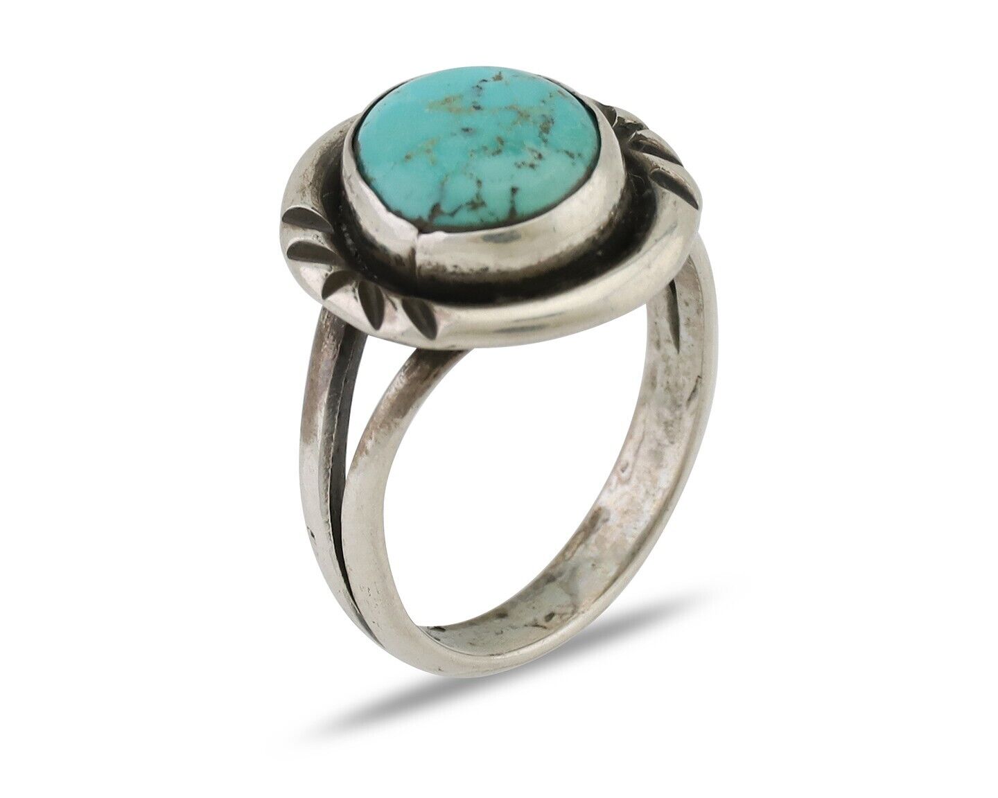 Navajo Ring 925 Silver Kingman Turquoise Native American Artist C.80's