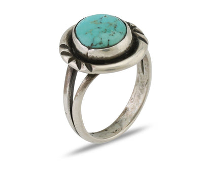 Navajo Ring 925 Silver Kingman Turquoise Native American Artist C.80's