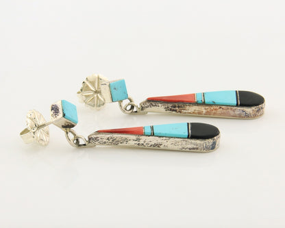Navajo Earrings Sterling Silver Gemstone Vintage Handmade Signed Marilyn Yazzie