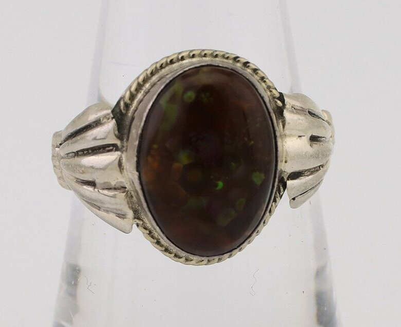 Navajo Handmade Ring 925 Silver Natural Fire Opal Native Artist Size 7.75 C.80's