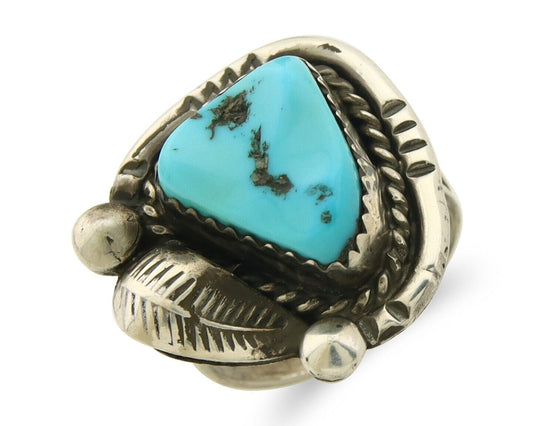 Navajo Ring 925 Sterling Natural Blue Turquoise Native Artist C.80's Size 5.25