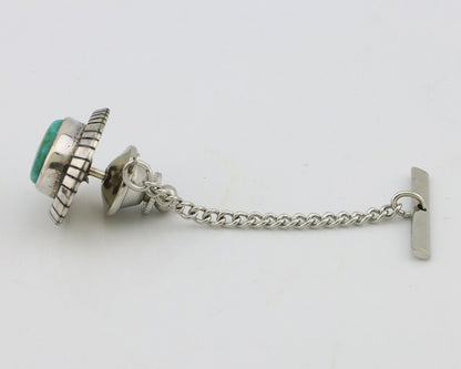 Navajo Tie Tack 925 Silver Natural Mined Turquoise Native American Artist C.80's