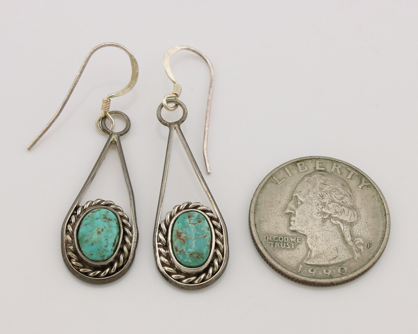 Navajo Earrings 925 Silver Natural Blue Turquoise Native American Artist C.80s