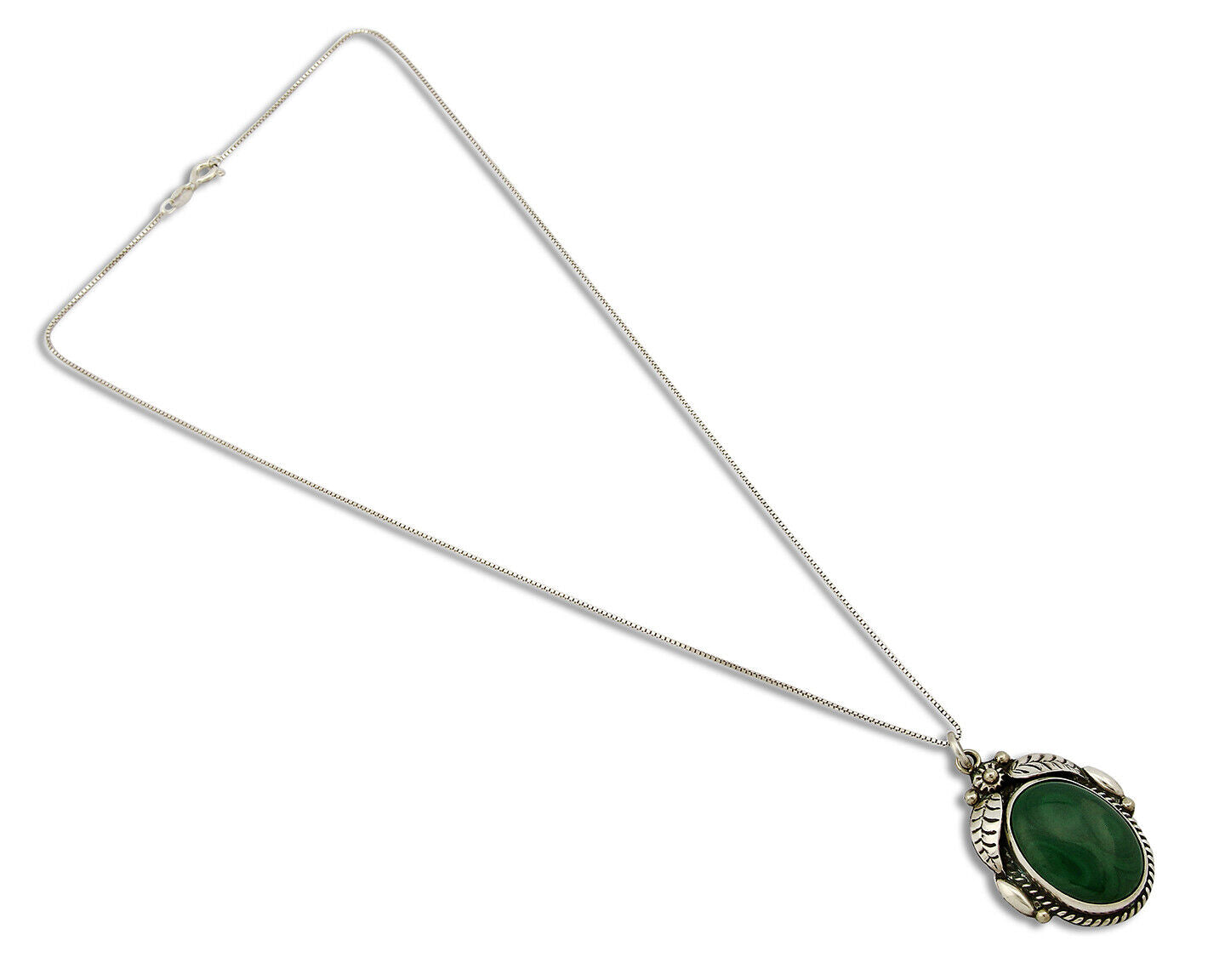 C.80-90's Navajo Signed JUSTIN MORRIS .925 Silver Natural Malachite Necklace