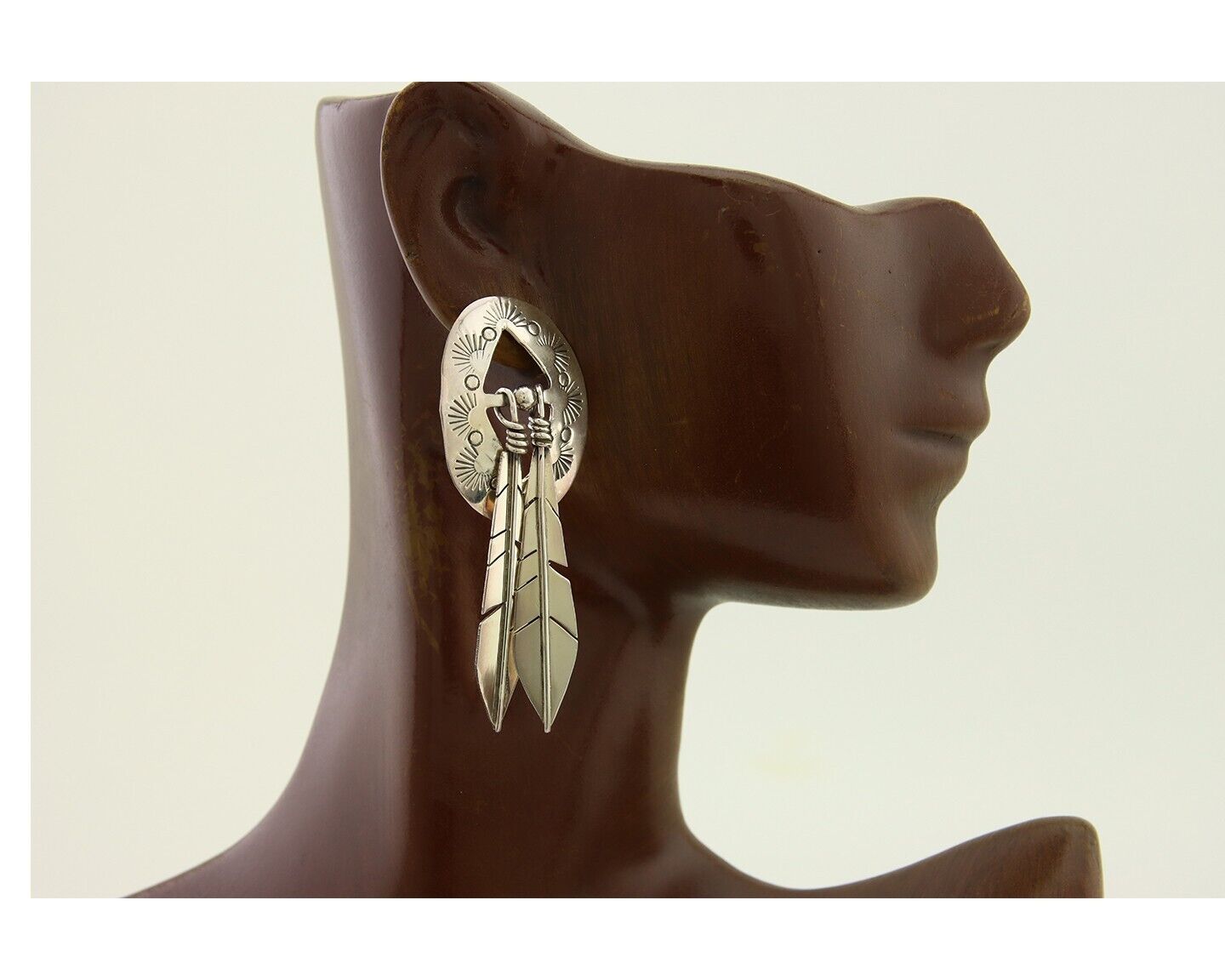 Navajo Feather Earrings 925 Silver Dangle Artist Signed DISHTA C.80's