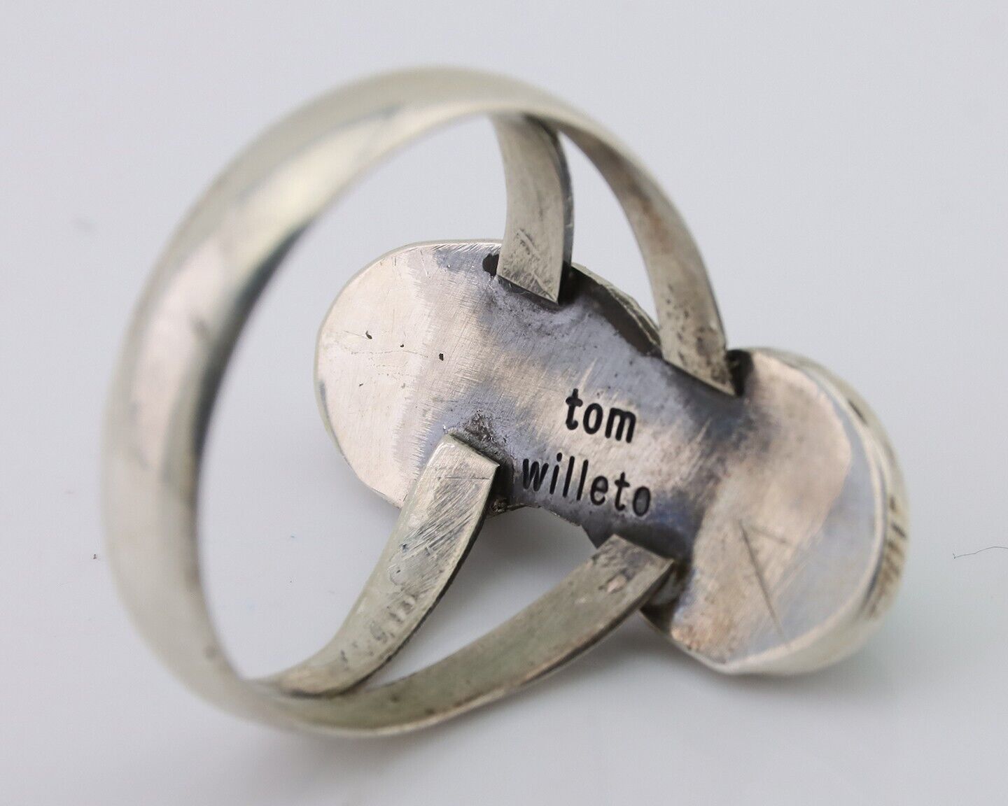 Navajo Ring 925 Silver Natural Turquoise Artist Signed Tom Willeto C.80's