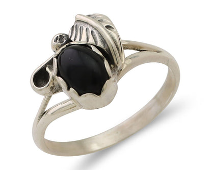 Navajo Handmade Ring 925 Silver Natural Onyx Native Artist Size 5.75 C.80's