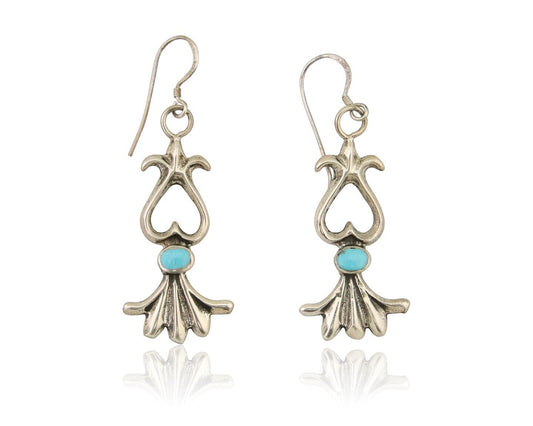 Navajo Dangle Earrings 925 Silver Blue Turquoise Native American Artist C.80's