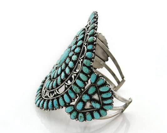 Navajo Cuff Bracelet Sterling Silver Kingman Vintage Turquoise Signed LMB C.80's