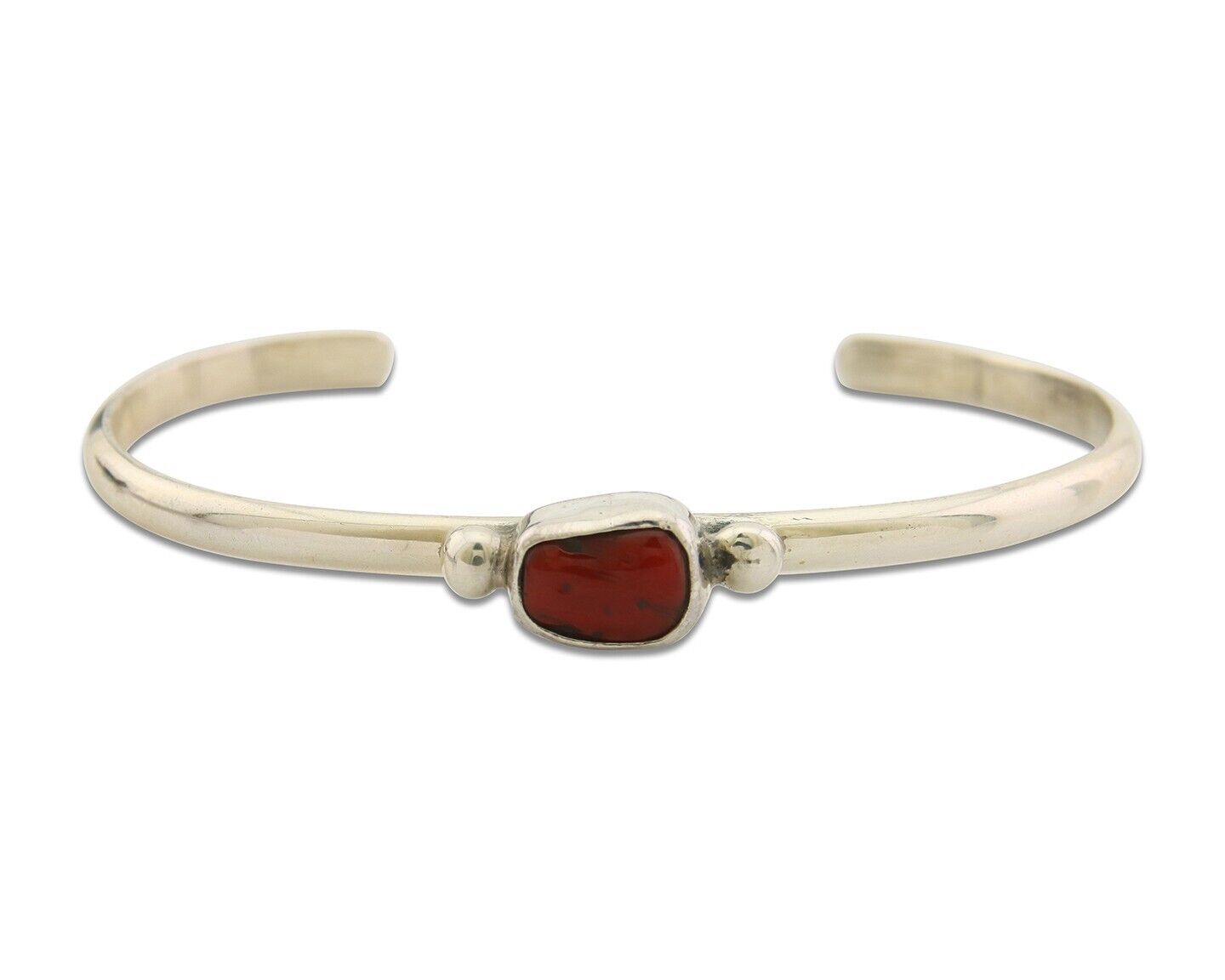 Navajo Bracelet .925 Silver Natural Red Coral Cuff Native American Artist C.80's