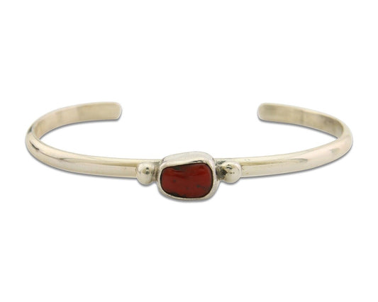Navajo Bracelet .925 Silver Natural Red Coral Cuff Native American Artist C.80's