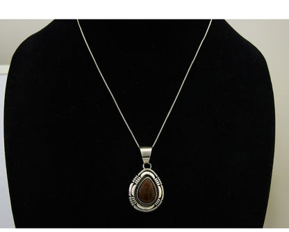 Navajo Necklace 925 Silver Petrified Wood Handmade Native American Artist C.80's