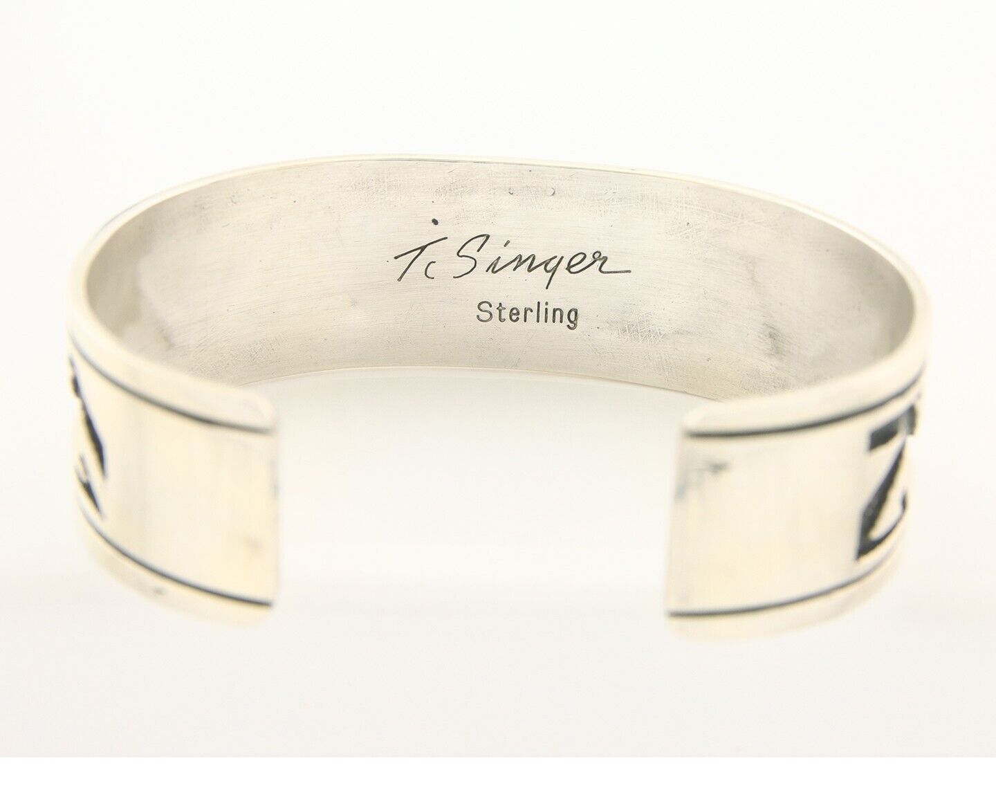 Navajo Bracelet 925 Silver Artist Signed Thomas Singer Cuff C.80's