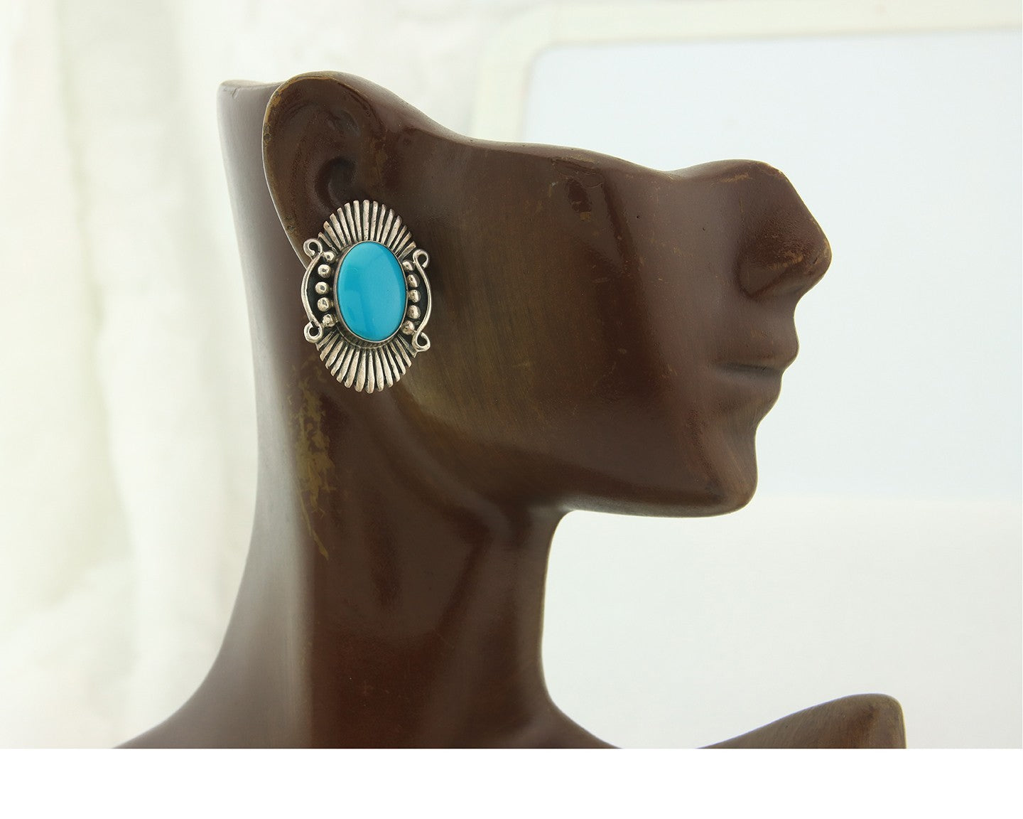 Navajo Earrings Sterling Silver Natural Turquoise Vintage Signed AM